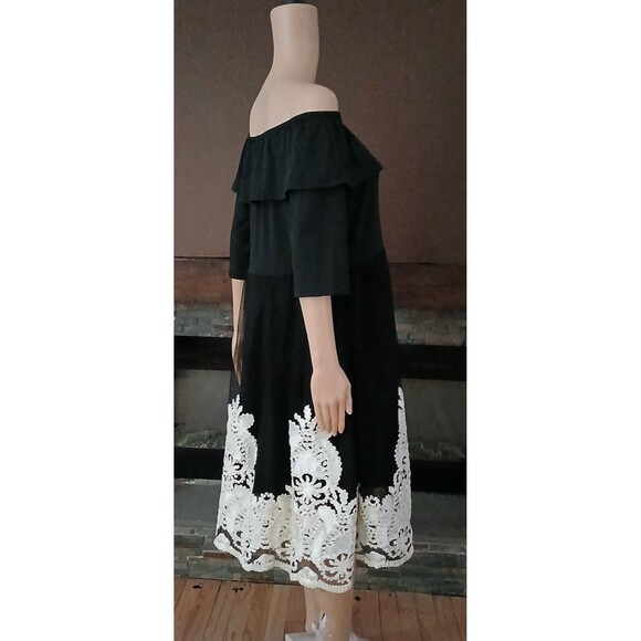 Women's XL Black Cocktail Party Dress Embroidered Damask Pattern Tool Overlay - Picture 3 of 8